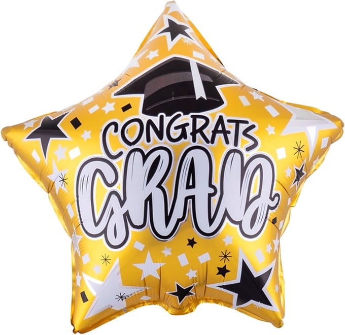 Folieballon Congrats ster - geslaagd - 46 cm - leeg geleverd.