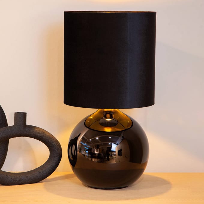Lucide Esterad tafellamp, zwart, Ø 24 cm, hoogte 47 cm, glas