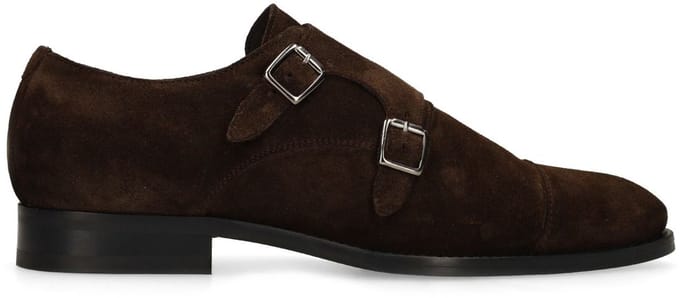 Manfield - Heren - Donkerbruine suède gespschoenen - Maat 45