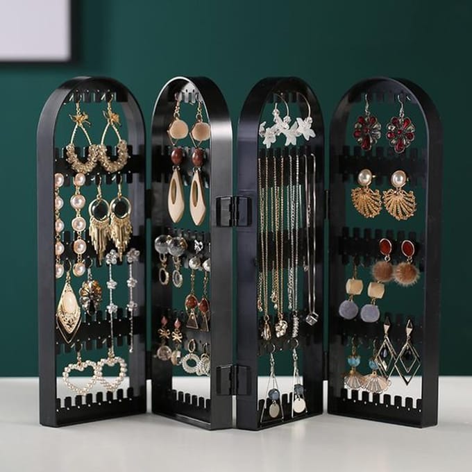 Plastic doorzichtige oorbellen studs display rek vouwscherm oorbellen sieraden display standaard houder opbergdoos B zwart