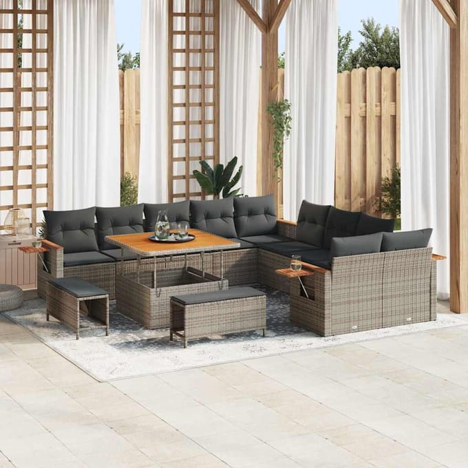 vidaXL - Tuinbank - Set - 17 - st - 12-zits - Grijs - poly - rattan