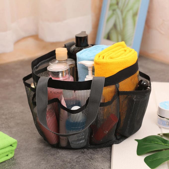 Sac de douche en maille, trousse de toilette suspendue, sac essentiel pour dortoir d'université, sac de lavage Portable à séchage rapide gris