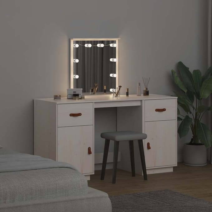 vidaXL - Kaptafelset - met - LED - massief - grenenhout - wit