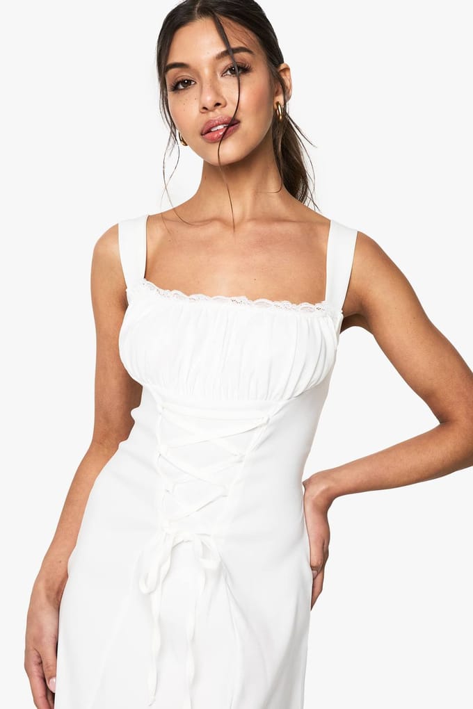 boohoo Dames Bengaline Milkmaid Mini Jurk | White | Maat: 16