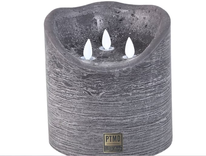 Ptmd Led Battery-operated Pillar Candle Xxl Grey 15 X 15 Cm