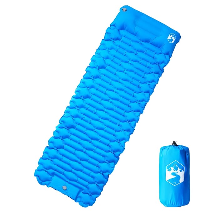 vidaXL - Kampeermatras - met - kussen - zelfopblazend - 1-persoons - blauw
