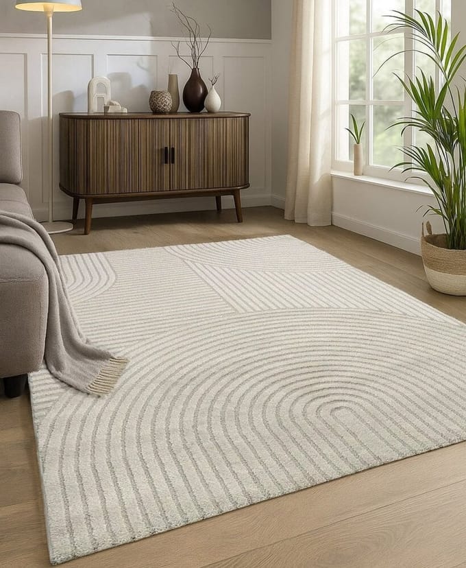 Flycarpets Eliora Modern Japandi Vloerkleed - Creme - 80x150 cm