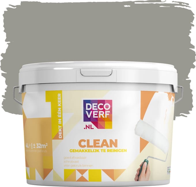 Decoverf clean muurverf klei grijs, 4L
