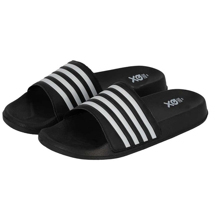 XQ - Slippers Dames - Stripes - Zwart - Badslippers dames - Gevormd voetbed