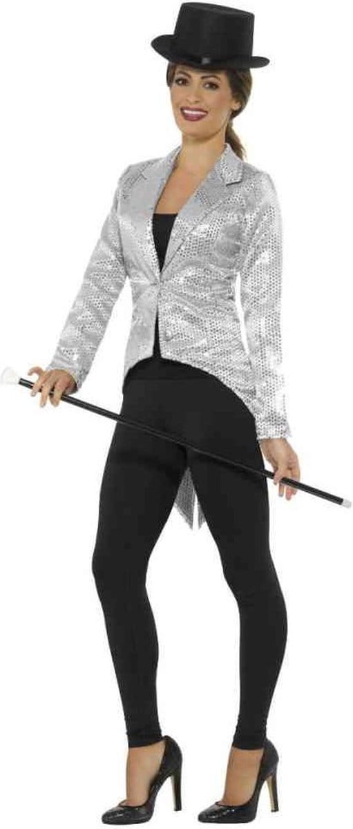 Smiffys - Sequin Tailcoat Kostuum Jacket - S - Zilverkleurig