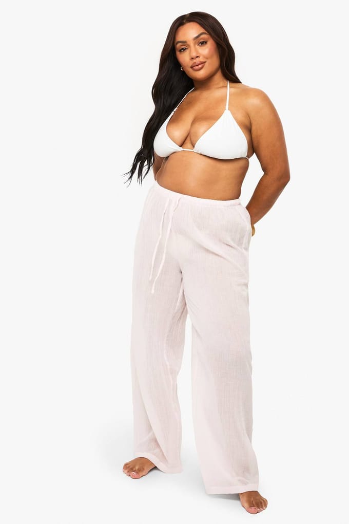 boohoo Dames Plus Kaasdoek Strandbroeken | Pink | Maat: 28