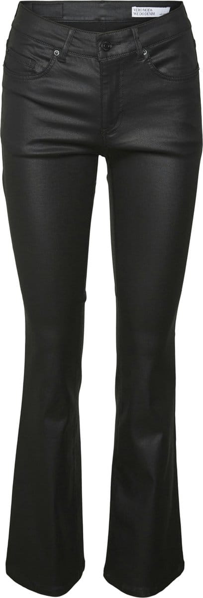 Vero Moda Broek Vmflash Mr Flared Coated Pants Noos 10314594 Black Dames Maat - W25 X L32