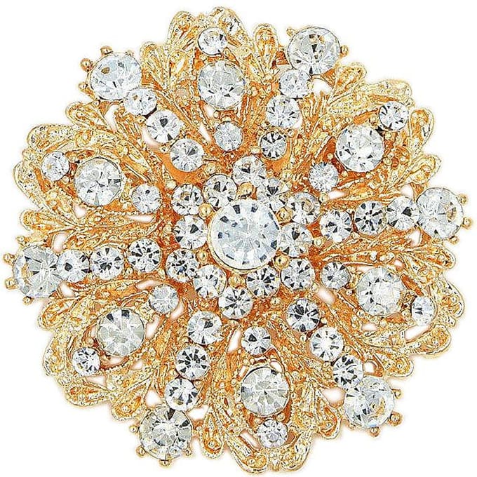 Strass Diamant Rond Broche Corsage Cour Métal Fleurs Vêtements Accessoires or
