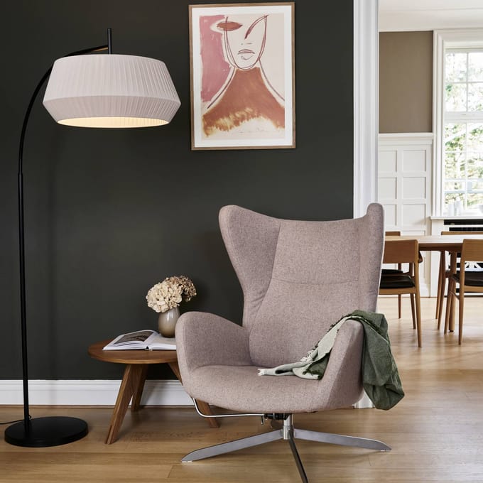 Nordlux Vloerlamp Dicte, hangebonden kap, wit