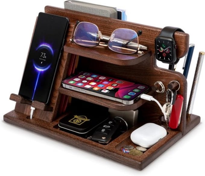 Dockingstation houten boom - met sleutelhanger - cadeau mannen