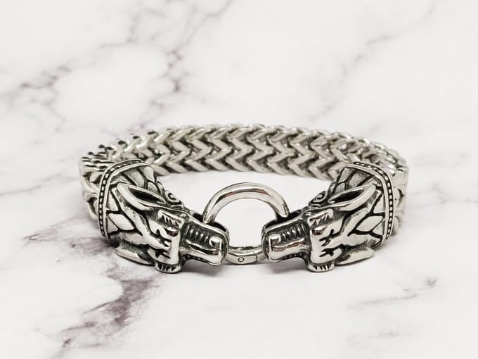 Mei's - Viking The Dragons - armband heren - draak - RVS zilver