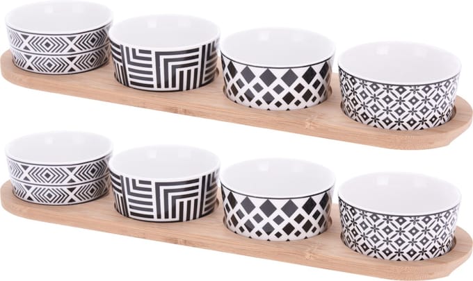 Excellent Houseware set 2x stuks luxe hapjes/sausjes/tapas schaaltjes op bamboe houders