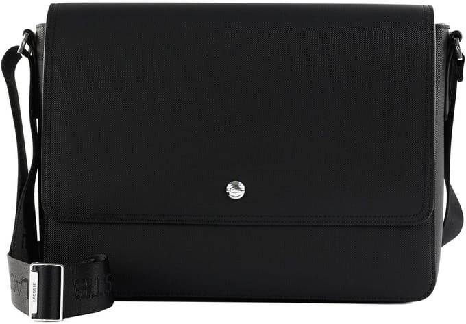 LACOSTE schoudertas laptoptas met laptopvak Langon Messenger Bag Noir zwart