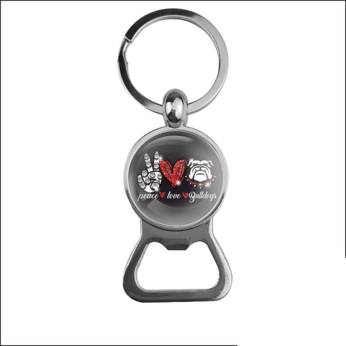 Bieropener Glas - Peace Love Bulldogs