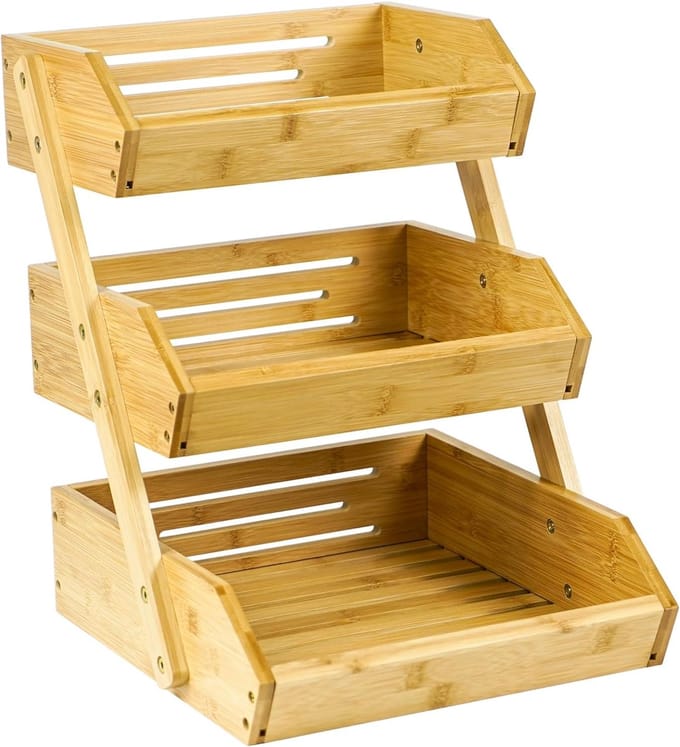 Famanu – Bamboe fruitmand 3-laags – serveermand en snack display stand (bamboe)