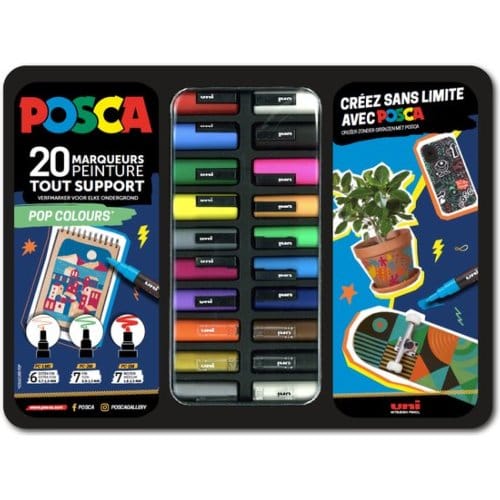 Paintmarker Uni POSCA Pop Colours assorti metalen koffer à 20 stuks