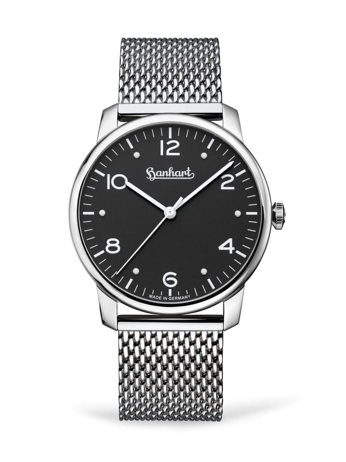 Hanhart Pioneer Silva - zwarte wijzerplaat - 38,5 mm - Milanaise band
