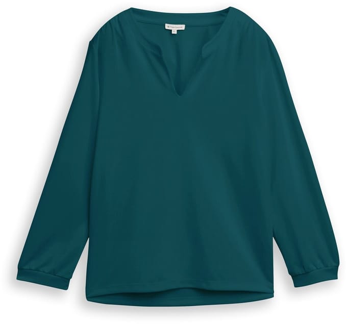 Tom Tailor - Shirt met lange mouwen en ruches - Maat XS - Deep Meadow Green