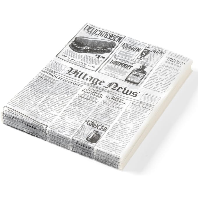 Papier sulfurisé pour snacks chauds, impression journal, 200x250mm, 500 pièces, Hendi 678121