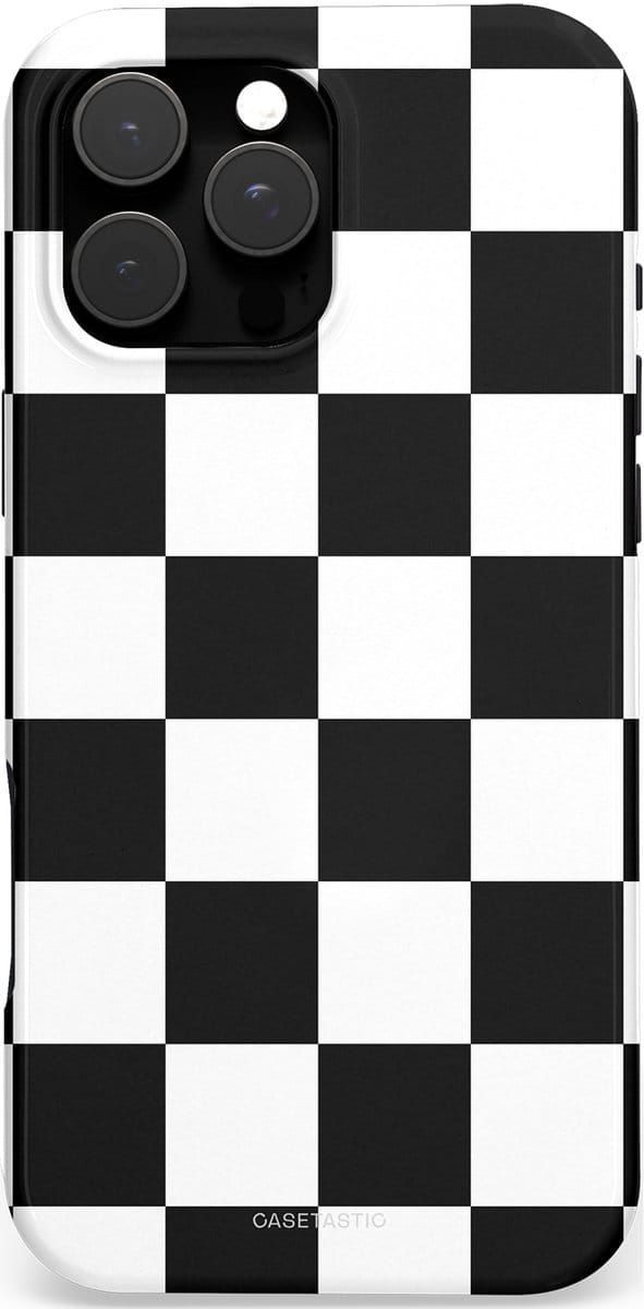 Casetastic hoesje geschikt voor Apple iPhone 16 Pro Max - MagSafe - Dubbellaagse bescherming - Schaak - Fashion Case - Zwart Wit Zilver