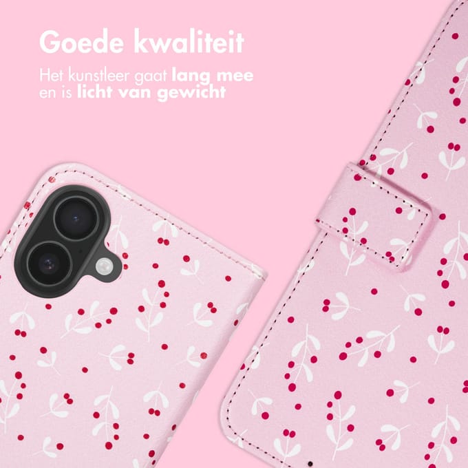 imoshion Hoesje - Geschikt voor Apple iPhone 16 - Design Bookcase smartphone - Blush Berries