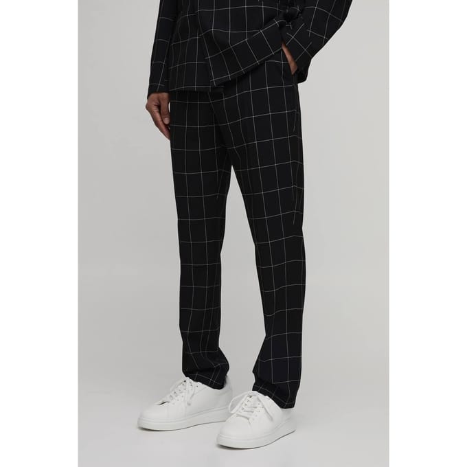 Pantalon Met Ruitjespatroon En Rechte Tailored Pasvorm | Black | Size 36