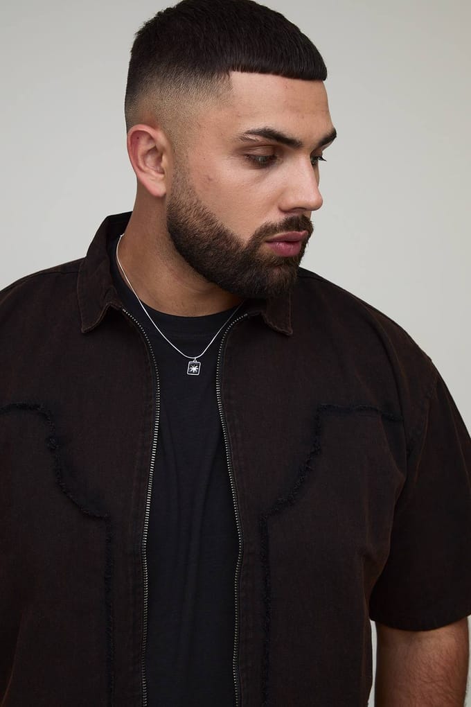 Plus Bleach Wash Carpenter Shirt | Black | Size 2XL