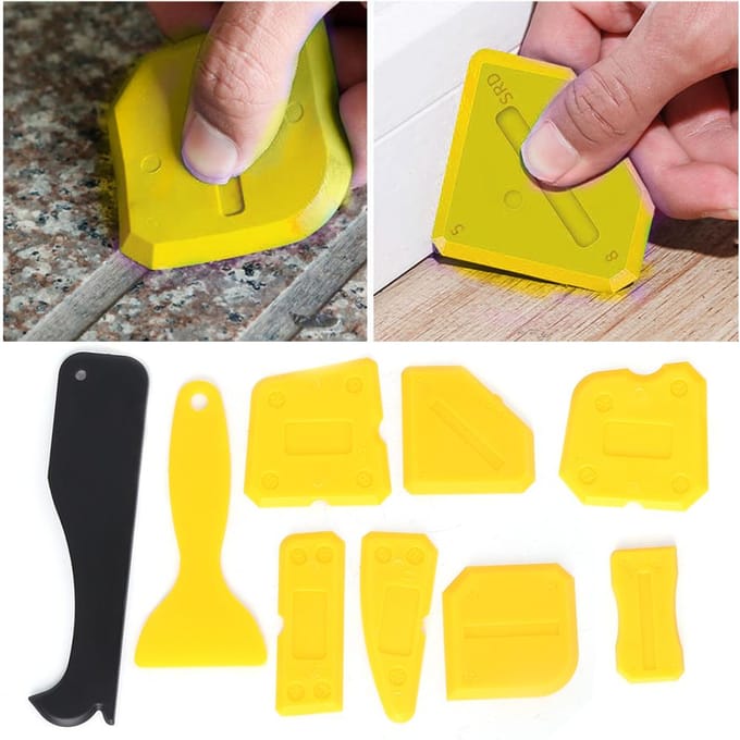 9 Stuks Siliconen Glas Kit Verwijderaar Schraper Handbediend voor Deur Kit Gereedschapsset black