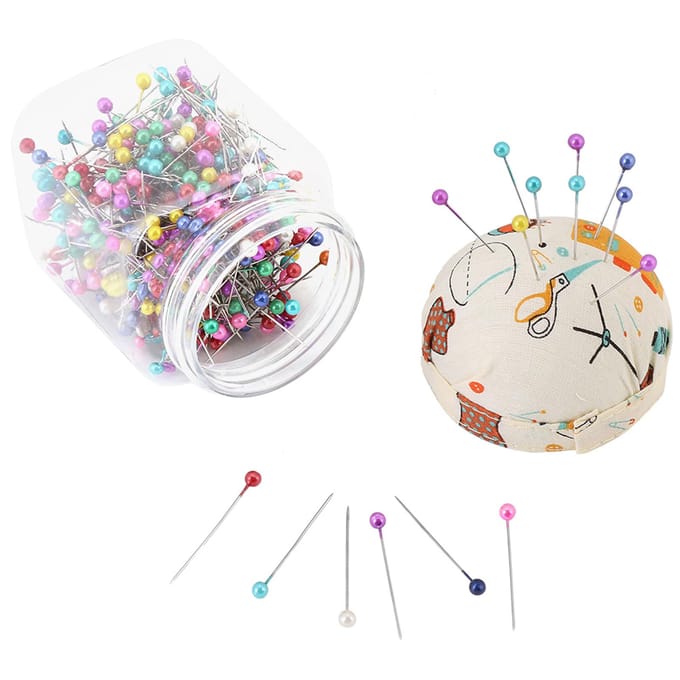 500Pcs Beads Needles Quilting Pins in Orange Fabric Covered Pin Cushion Bottle Sewing Craft beige