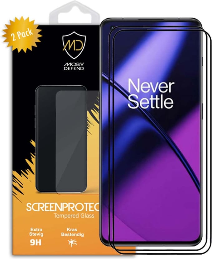 2-Pack MobyDefend Screenprotectors - Geschikt voor OnePlus 11 - Screensaver Met Zwarte Randen - Gehard Glas