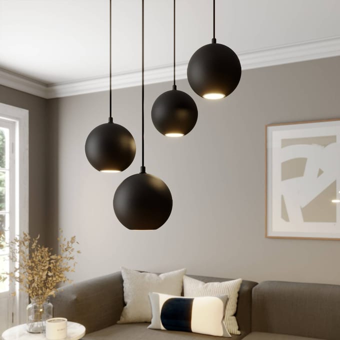 HELAM Hanglamp Midway, zwart, 4-lamps, Ø 35 cm, GU10