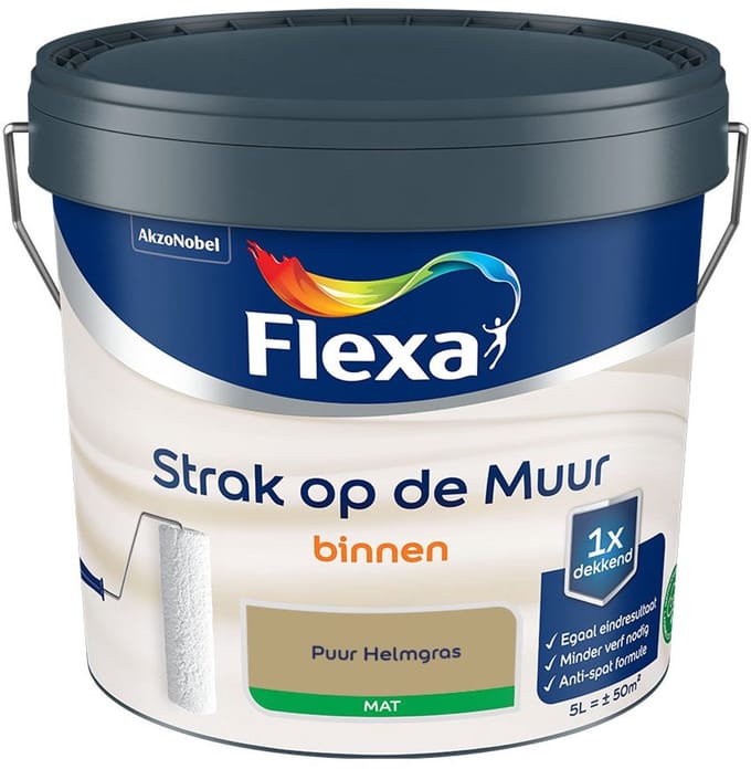 Flexa - Strak Op De Muur Binnen Mat - Puur Helmgras - Mengverf - 5 L