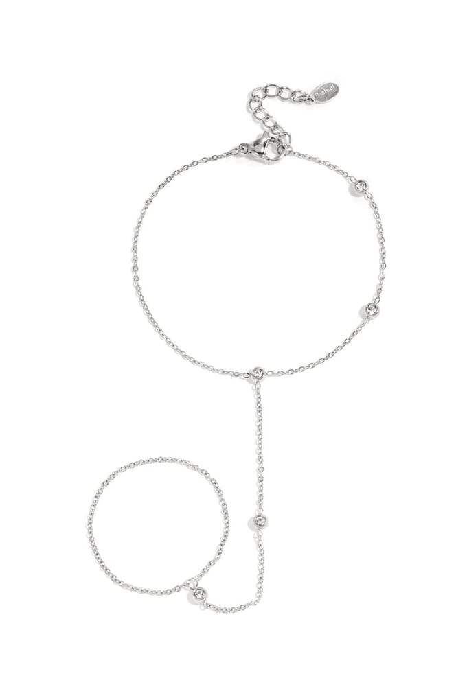 Handchain met asymmetrische steentjes - zilveren kleur