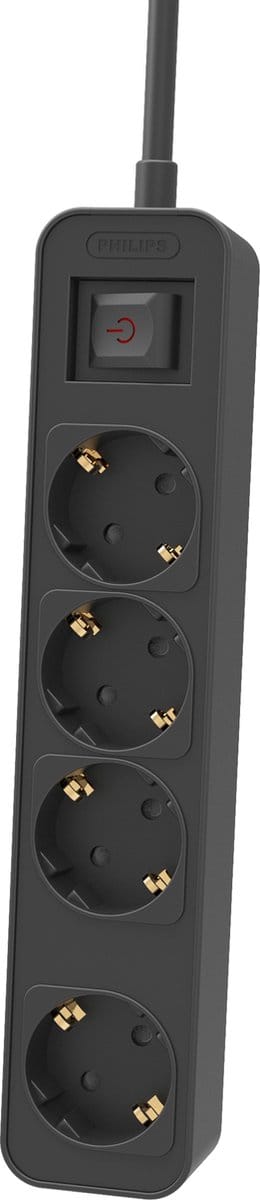 Philips tafelcontacdoos 4 voudig met schakelaar zwart