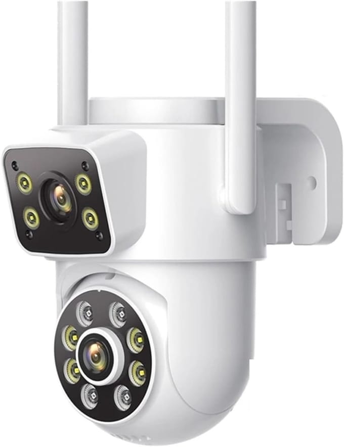 Beveiligingscamera Buiten - Wifi Camera PTZ - Thuis Bewaking - Dubbele Lens Twee Schermen - 8MP 4K - Wit