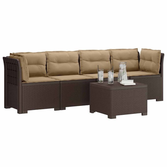 vidaXL - 4-Zits - Tuin - Sofa - met - Kussens - Rieten - Look - PP - Bruin