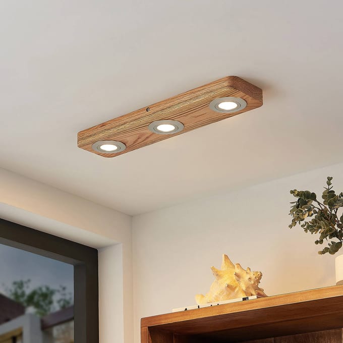 Lindby LED plafondlamp Mikari, 48 cm, hout, draaibaar