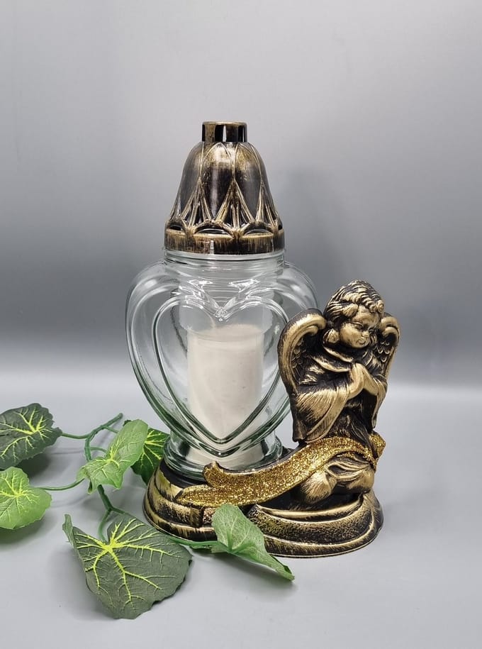 Herdenkingslicht - Engel - Plat - Goud - Hart - Grafkaars - Graflantaren - Graflicht - Grafdecoratie