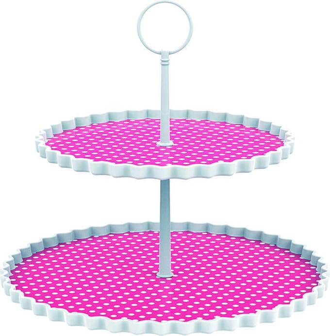 Zak!Designs Etagere Dotty - 2-laags - Ø 21 en 27 cm - Hoogte 23 cm - Fuchsia