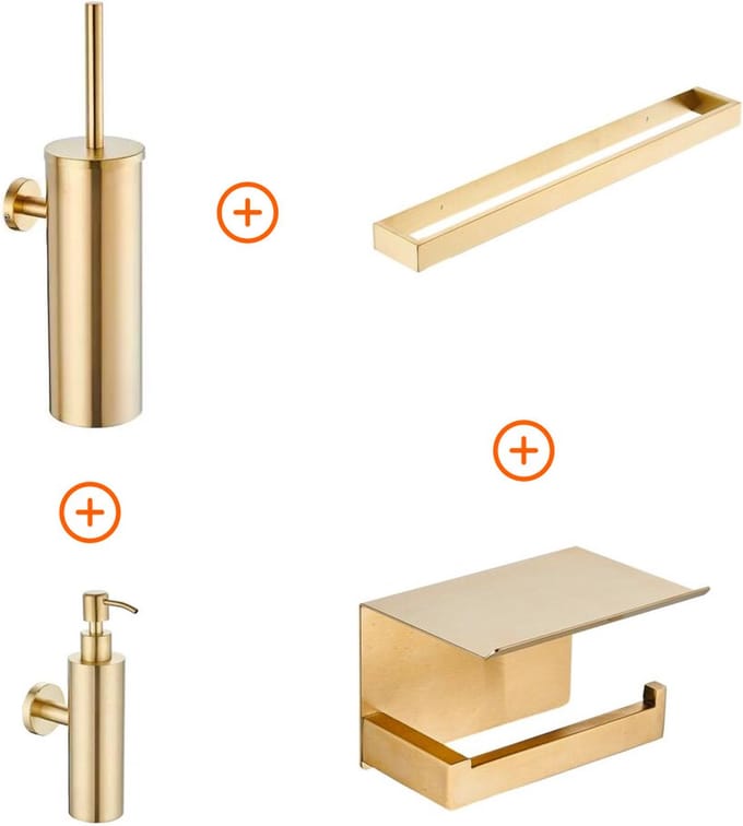 Toilet accessoires set Mat goud design met beugel en zeepdispenser