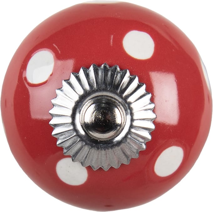 Clayre & Eef Deurknop Ø 4 cm Rood Wit Keramiek
