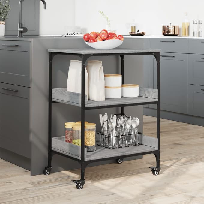 vidaXL - Keukentrolley - 60x41x80,5 - cm - bewerkt - hout - grijs - sonoma - eiken