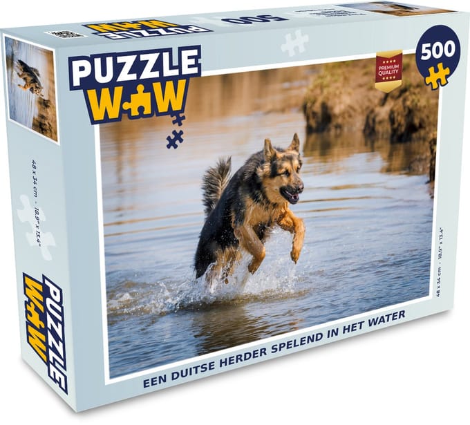 Puzzel Een Duitse Herder spelend in het water - Legpuzzel - Puzzel 500 stukjes