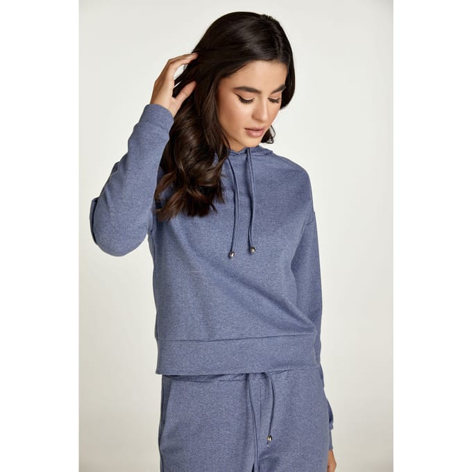 Indigo gemêleerd Hooded Sweatshirt