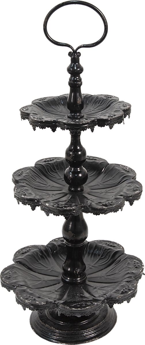 Clayre & Eef Etagère 3 laags Ø 33x71 cm Zwart IJzer